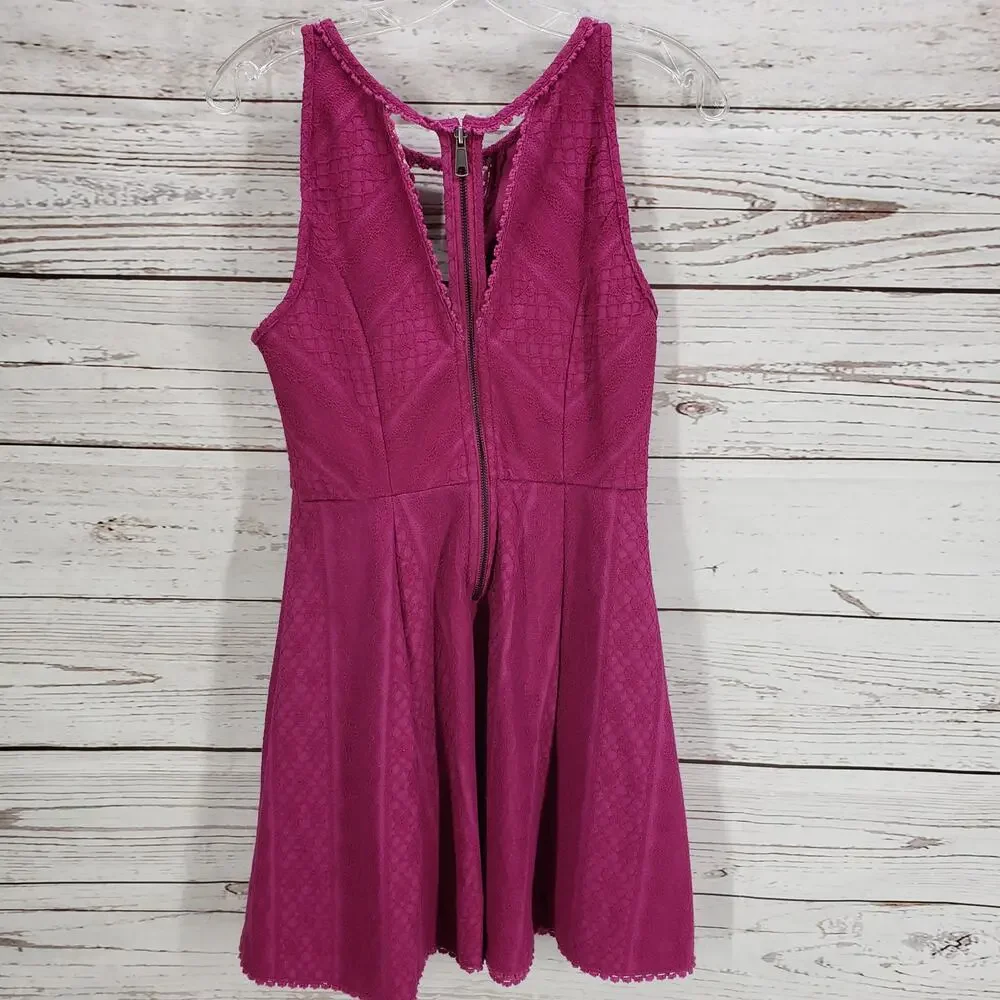 Free People Women's Magenta Lace Keyhole Fit & Flare Dress Size 12